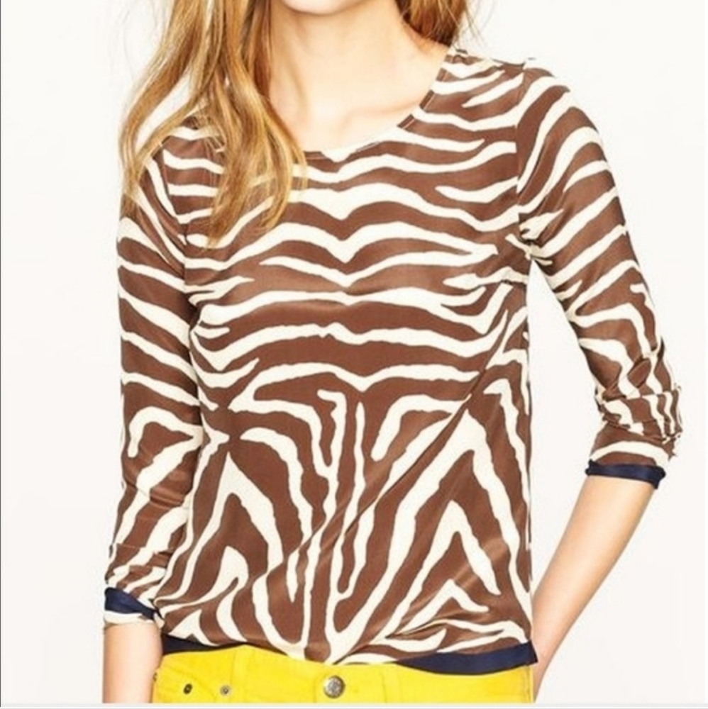 J. Crew Zebra Print Silk Top Women Size 0